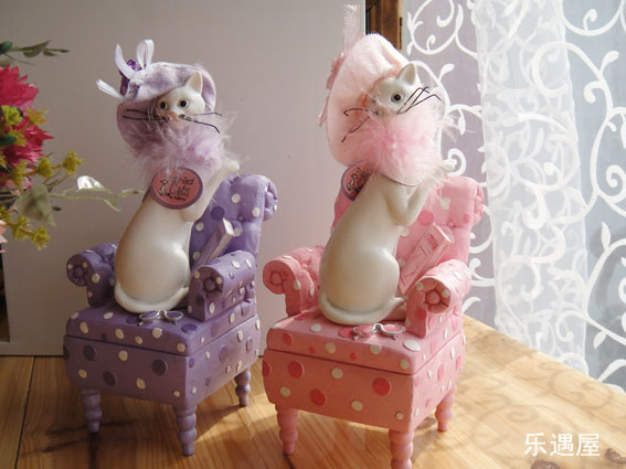 韓式田園貴婦貓系列之沙發椅首飾盒兩色入生日禮物（單個）