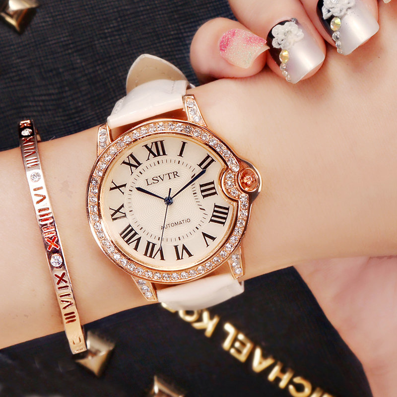 手表女學生正品韓國潮流時尚水鉆女腕表石英表休閑時裝表皮帶手表