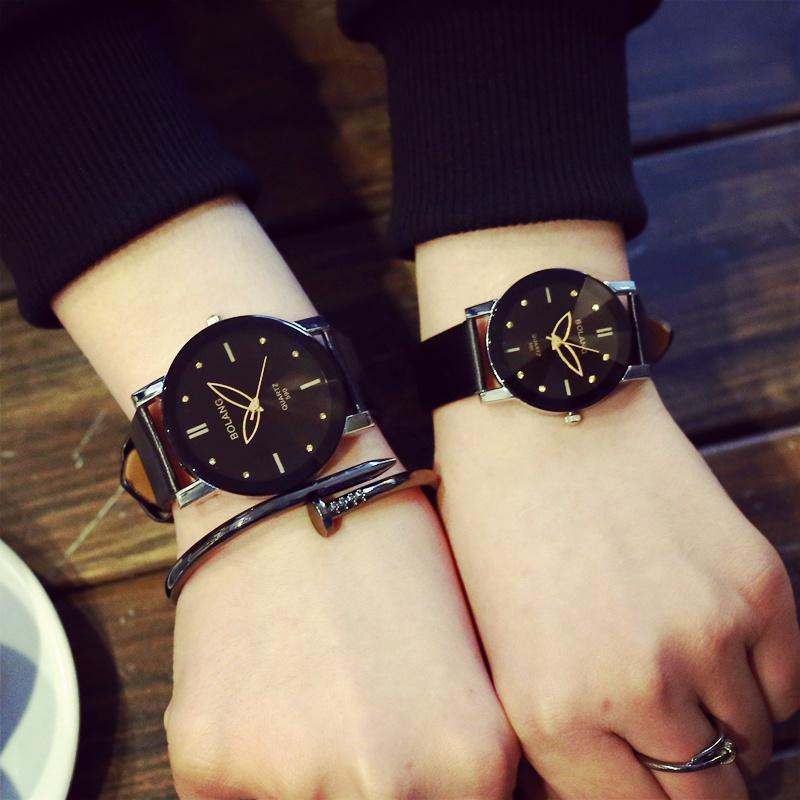 韓版時尚潮流簡約個性黑白學生情侶皮帶手表一對潮男exo女生女款