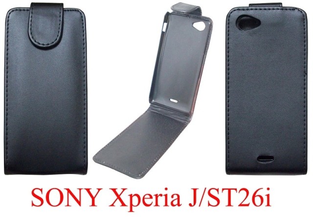 索尼Xperia J/ST26i 皮套手機套 普通紋上下開翻保護套外殼批發