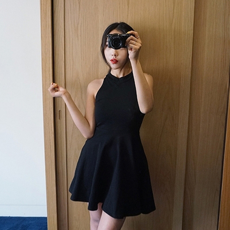 晚禮服連衣裙無袖2017新款夏季韓版女裝氣質修身黑色顯瘦裙子學生