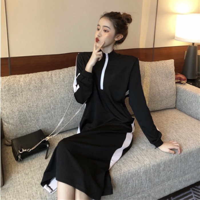 秋裝2018新款韓版寬松酷酷的裙子顯瘦高冷范女裝學生連衣裙女長袖