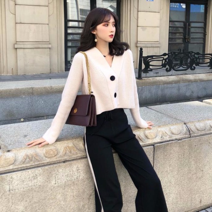 女神套裝秋氣質新款chic韓版時尚毛衣開衫外套闊腿褲網紅兩件套潮