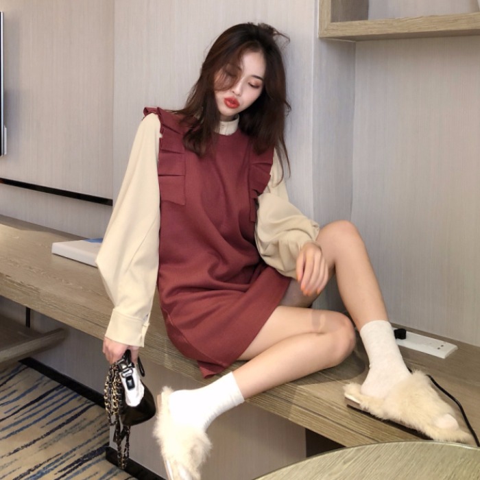 韓版時尚早初秋女神套裝女小香風兩件套裙 氣質長袖襯衣針織馬甲