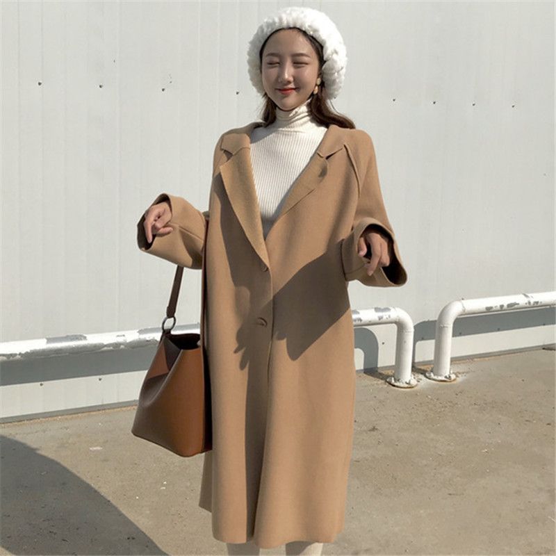 秋冬季2018流行大衣韓版寬松赫本風矮小個子森系毛呢外套女中長款