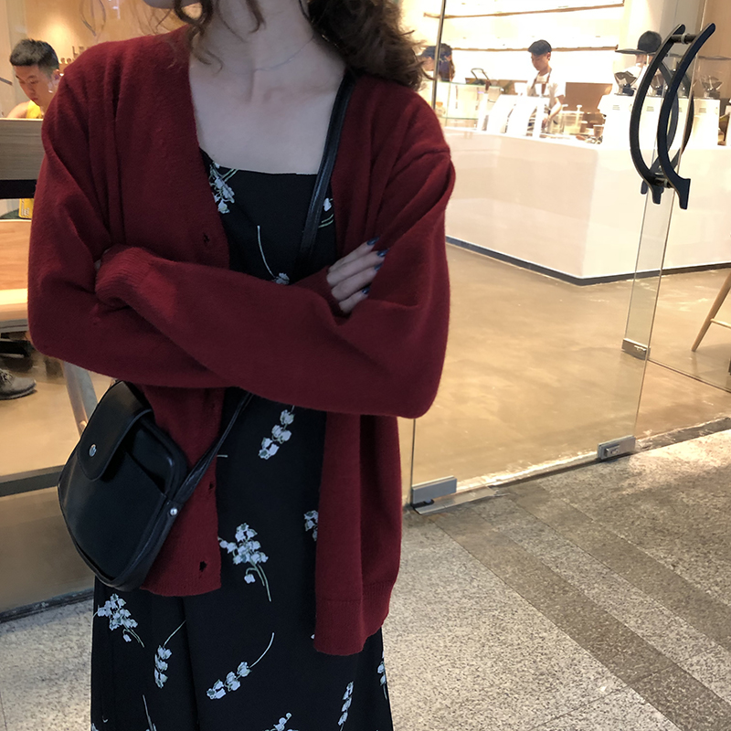 秋季2018新款韓版復古chic寬松學生慵懶風毛衣女長袖針織開衫外套