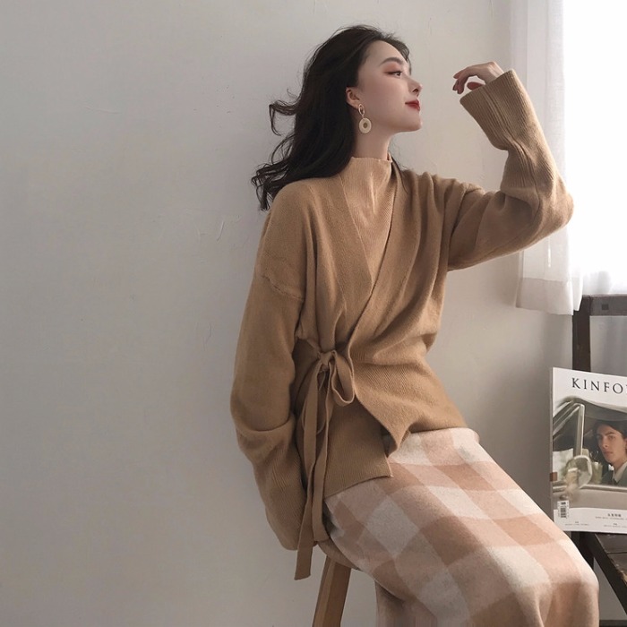 秋季晚晚風套裝森女系韓版時尚氣質毛衣開衫半身裙早秋網紅兩件套