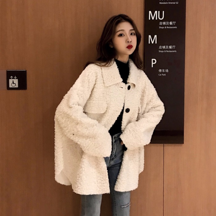 2018秋冬季新款韓版學生寬松顯瘦百搭中長款長袖上衣羊羔毛外套女