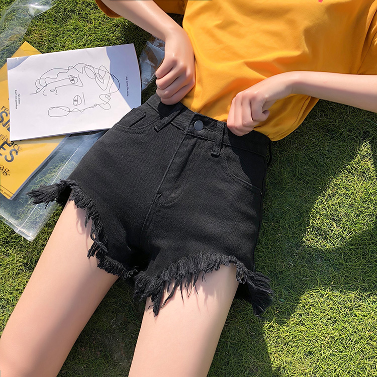 夏裝2018新款韓版寬松學生闊腿短褲網紅同款牛仔褲女毛邊高腰熱褲