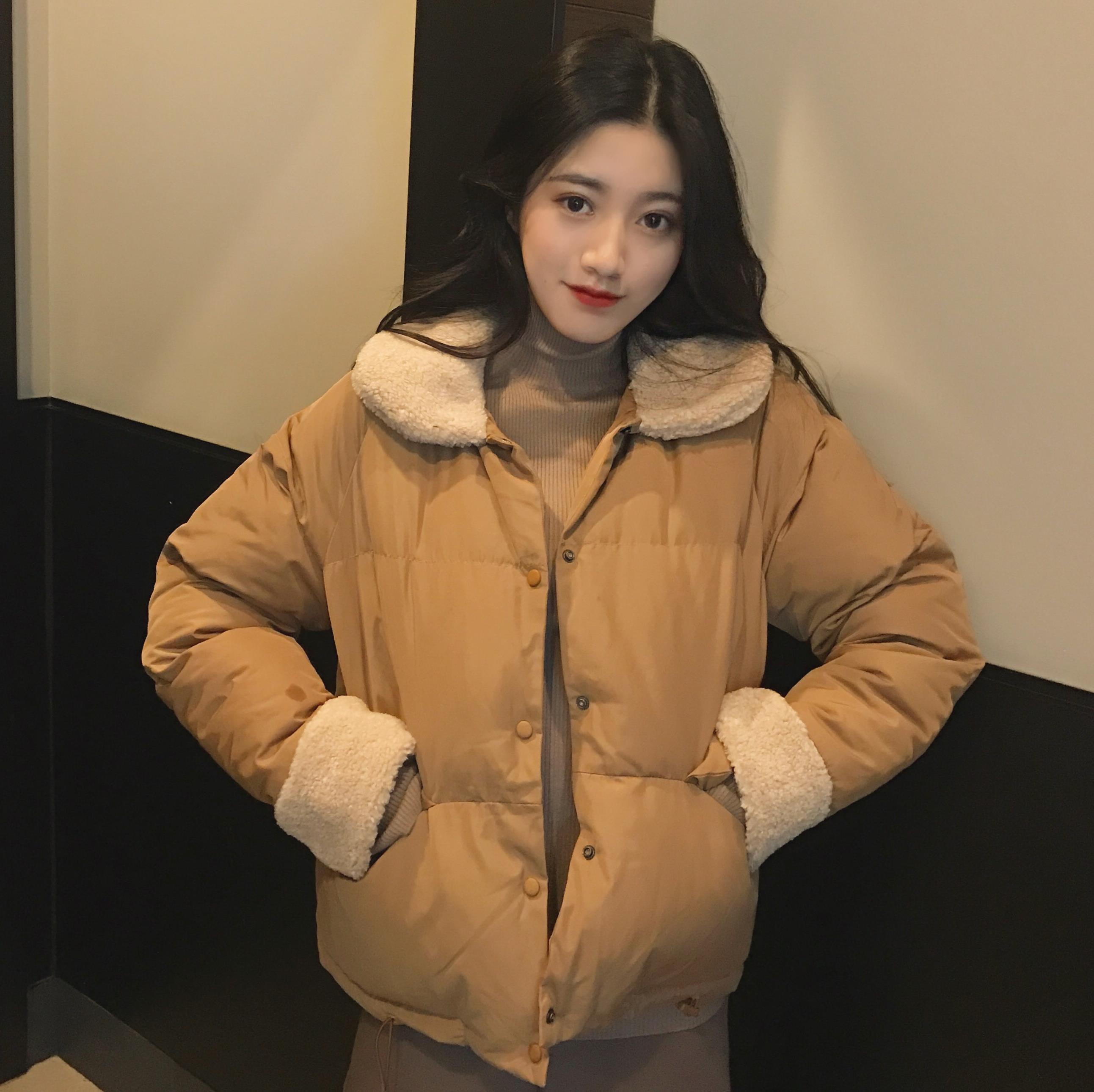 冬季棉服女2018新款韓版拼接chic羊羔毛加厚外套面包服女ins學生