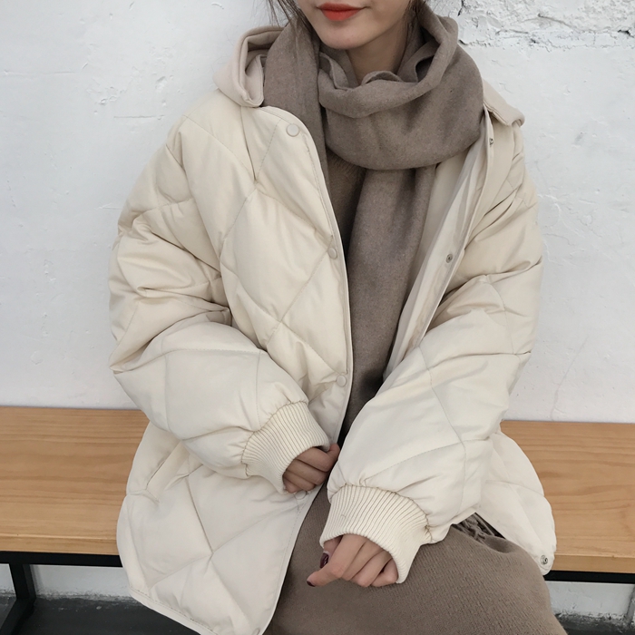 冬天外套女2018新款韓版學生百搭菱格可拆帽加厚保暖棉襖衣服大衣