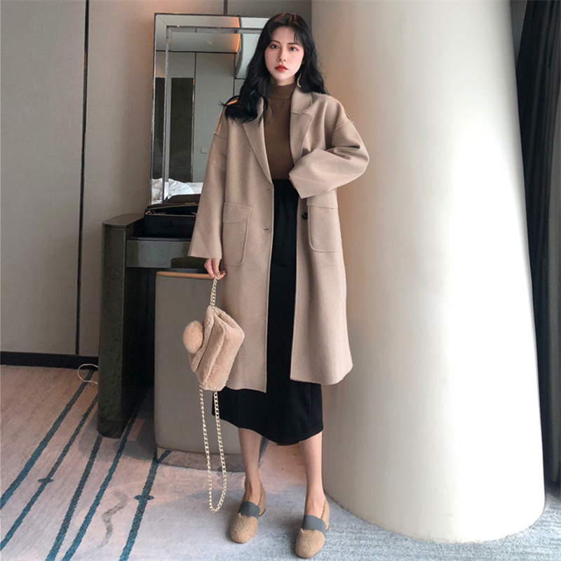 冬季外套女2018新款韓版寬松百搭氣質雙面羊絨大衣中長款毛呢上衣