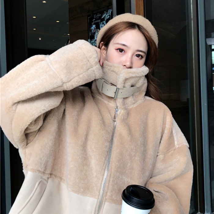 2018流行大衣秋冬新款韓版學生百搭羊羔毛皮毛一體加厚棉服外套女