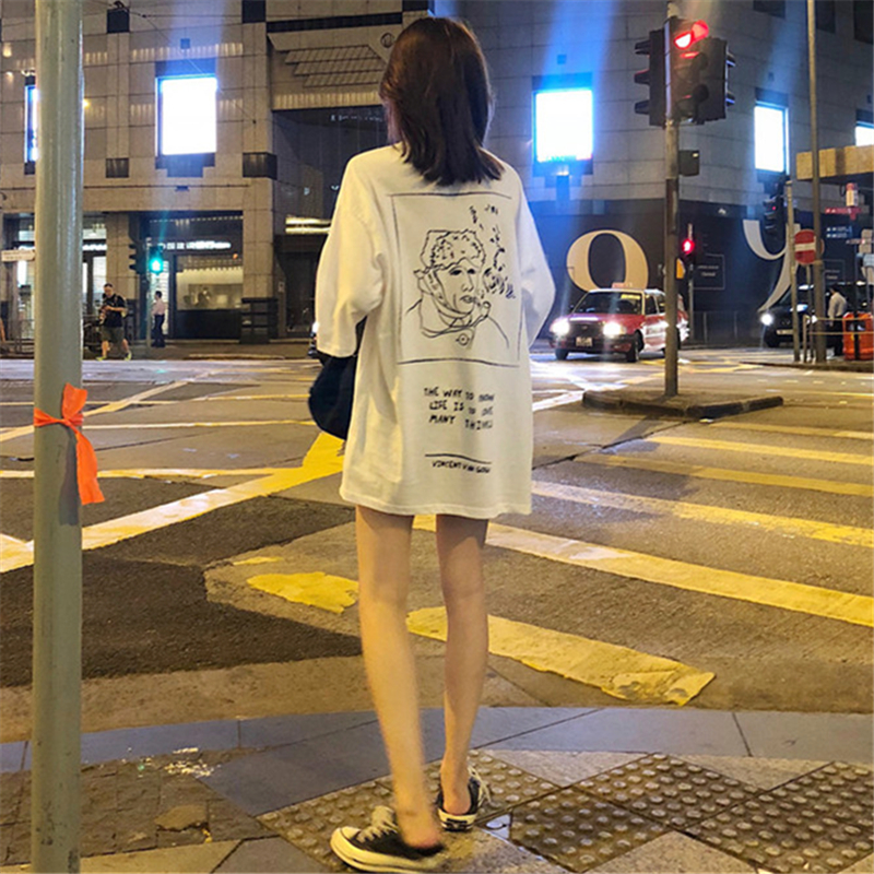 夏裝2018新款韓版學生百搭抖音同款衣中長款寬松t恤女短袖體恤潮