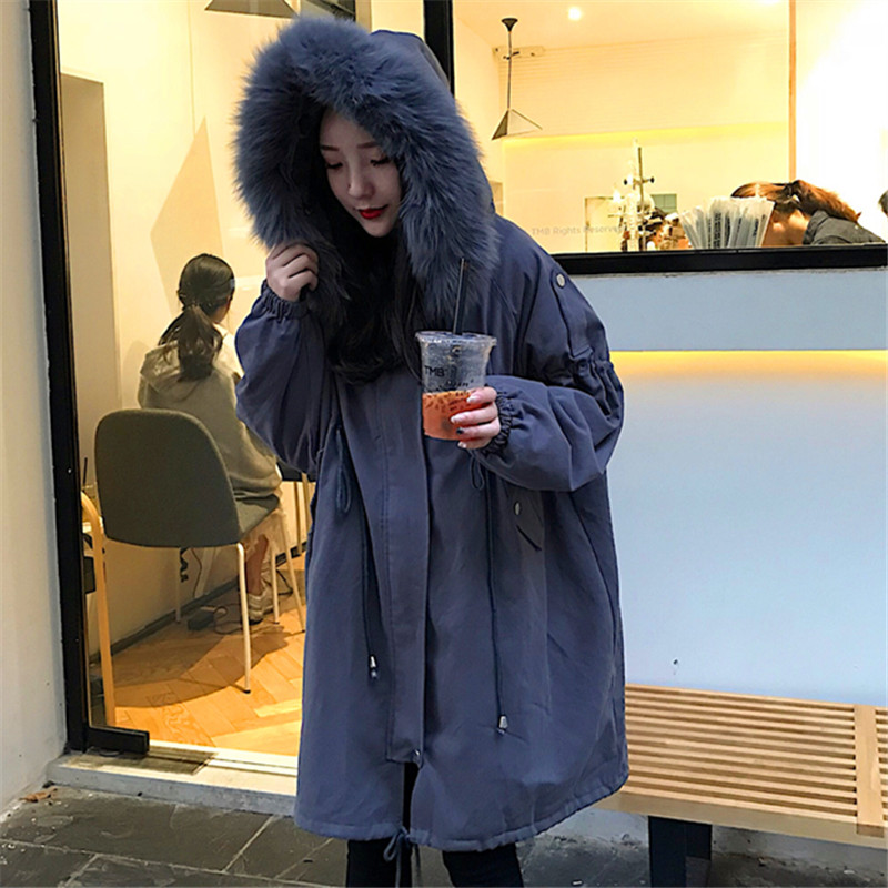 棉服女2018新款韓版復古寬松顯瘦百搭加絨加厚連帽中長款大衣外套