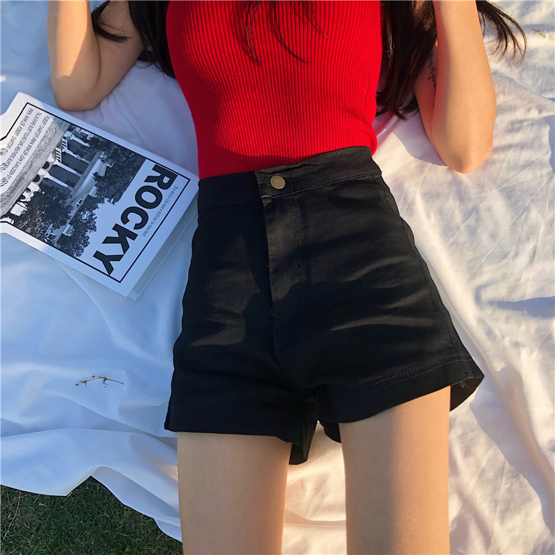 夏裝2018新款韓版復古百搭高腰顯瘦彈力牛仔短褲女學生chic直筒褲