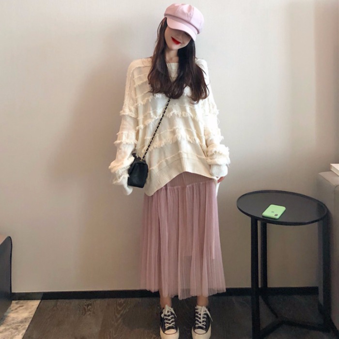 2018秋裝新款韓版中長款流蘇長袖網紅毛衣女裝學生寬松針織衫上衣