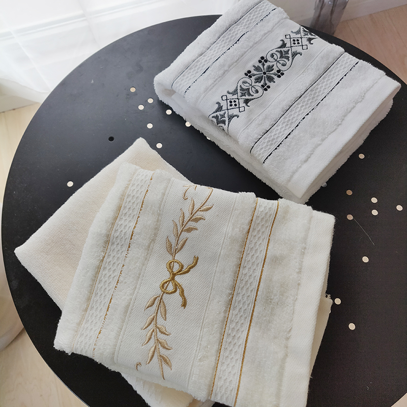[白色莫奈]特價處理刺繡圖騰小清新雙面毛圈毛巾面巾浴室用品