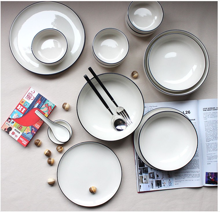 黑線條餐具套裝 碗 盤 碟子 勺 味碟 簡約DIY 中西合璧