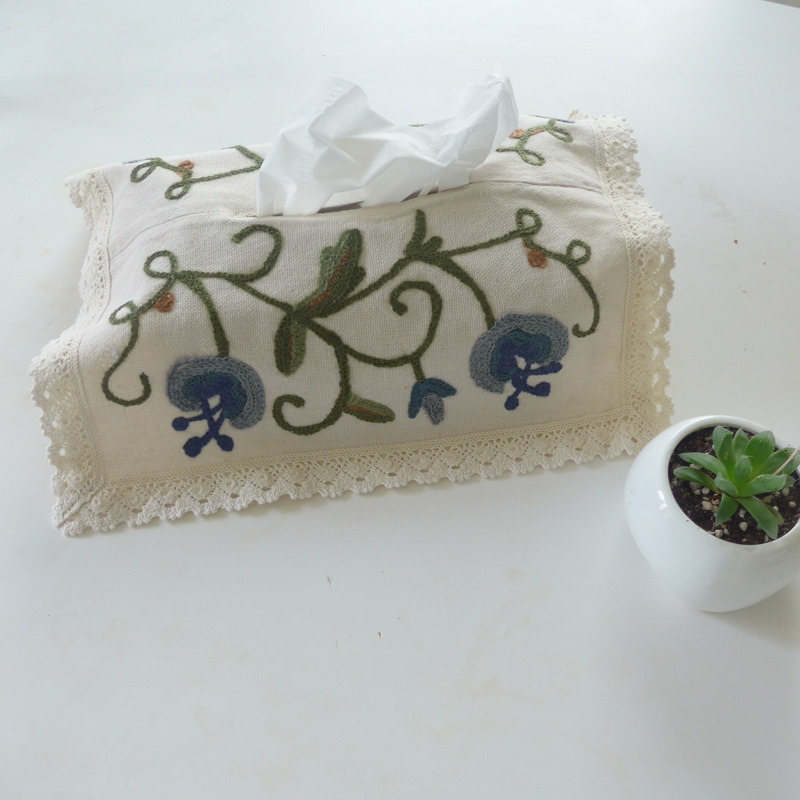 [白色莫奈]特價出口歐洲絨繡花邊紙巾盒套