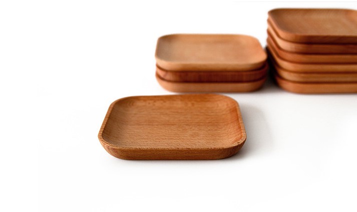 新品日式簡約實用櫸木小盤碟餐具食器櫸木碟木盤整木制方形碟