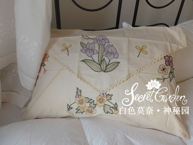 [Secret Garden]古著風*出口英國懷舊繡蘭草信封式枕套枕袋