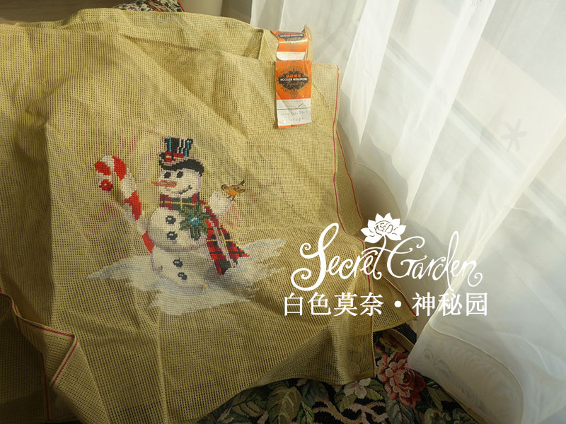 [白色莫奈]圣誕雪人等老手工純羊毛絨繡花片掛畫