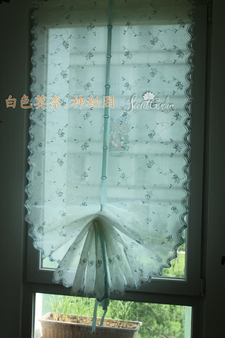 [白色莫奈]藍玫瑰滌竹節布提拉簾升降簾羅馬簾氣球簾精美成品窗簾