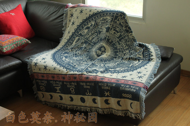 純棉雙面加厚全蓋沙發巾星座圖案沙發毯地毯床蓋線毯特價地中海