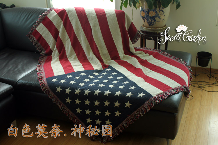 出口純棉線毯子美式鄉村美國國旗棉麻地毯背景壁飾