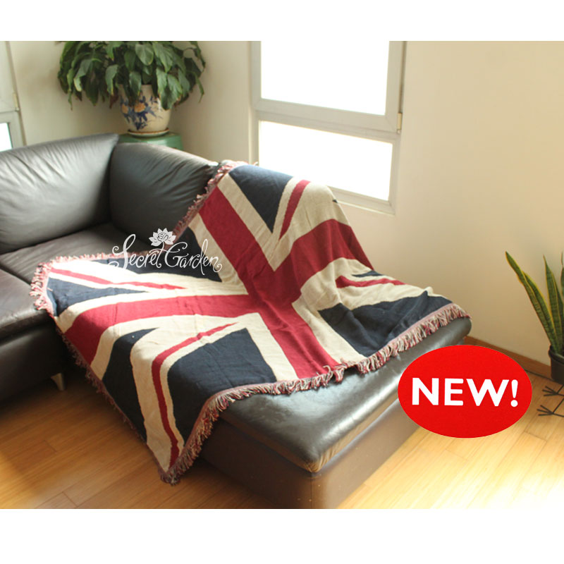 出口純棉線毯子美式鄉村英國國旗休閑地毯背景壁飾