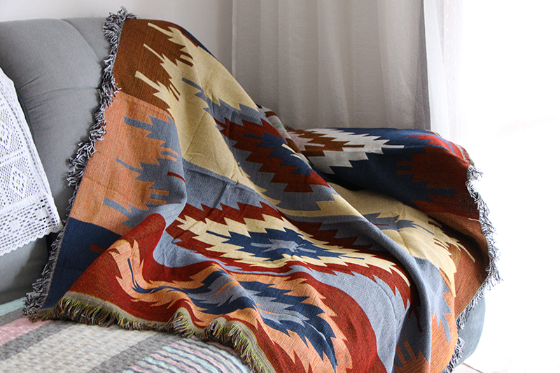 【白色莫奈】北歐幾何風純棉流蘇加厚線毯 掛毯/沙發毯/蓋巾