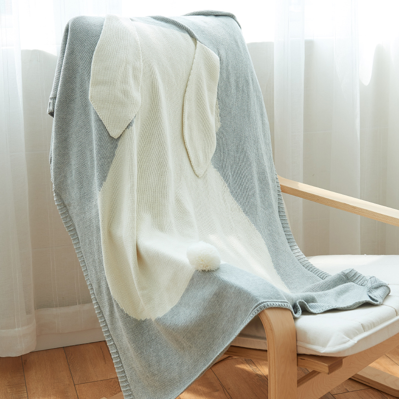【白色莫奈】ins嬰兒毯兒童午睡毯寶寶童針織毯兔子空調毛線毯子