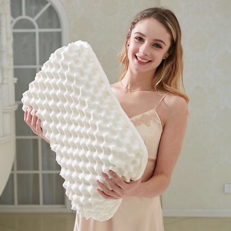 [白色莫奈]特價純天然乳膠枕頭單人硅膠護頸枕成人橡膠低枕芯