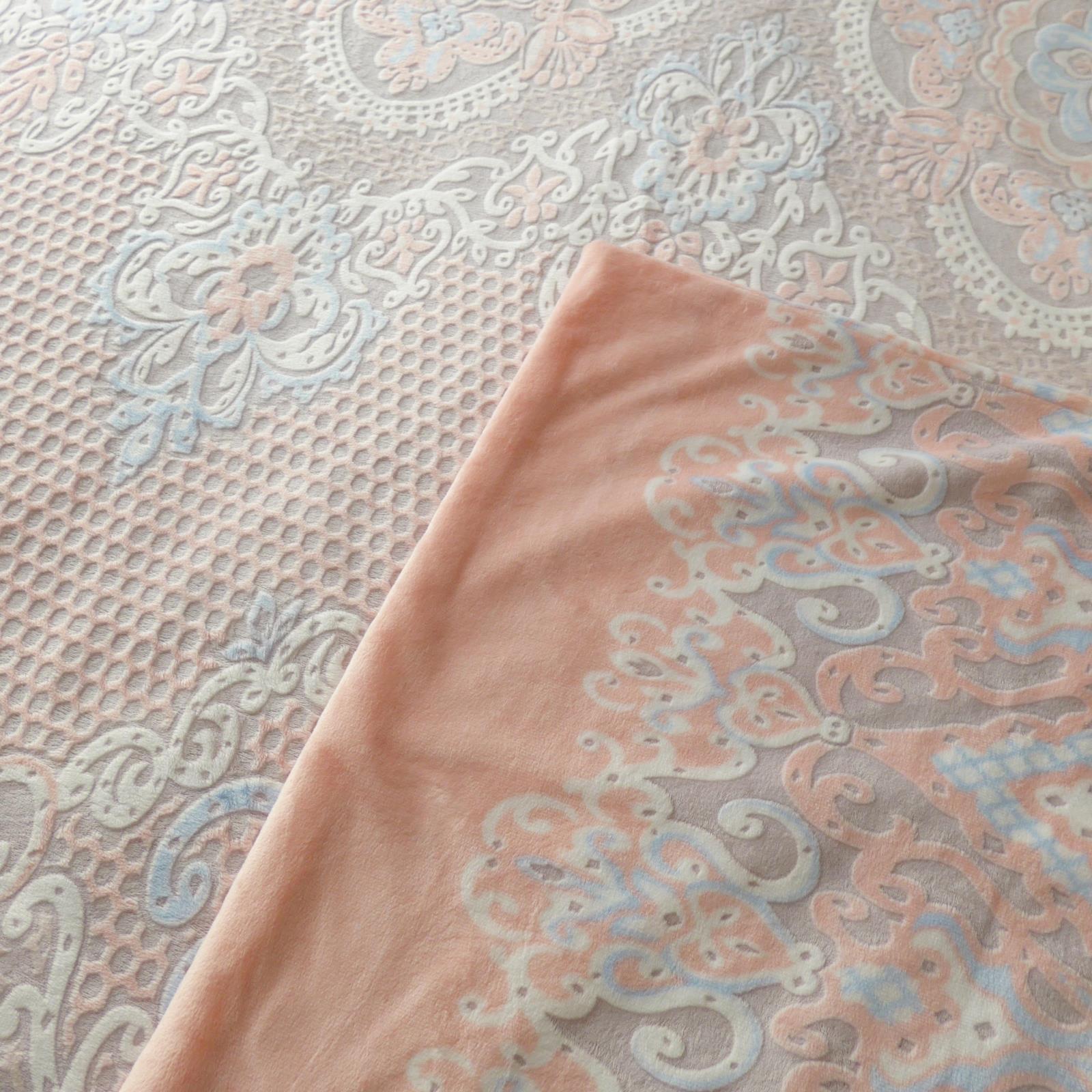 外貿原單好質量多功能5D立體雕花絨毯被套寶麗絨花朵橘粉毯子
