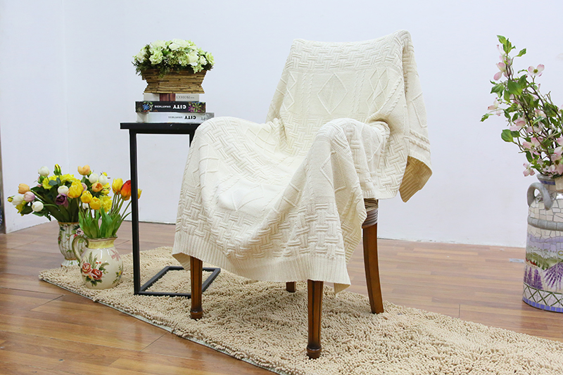【白色莫奈】純色針織沙發棉毯棋子格簡約線毯辦公家用蓋毯休閑毯