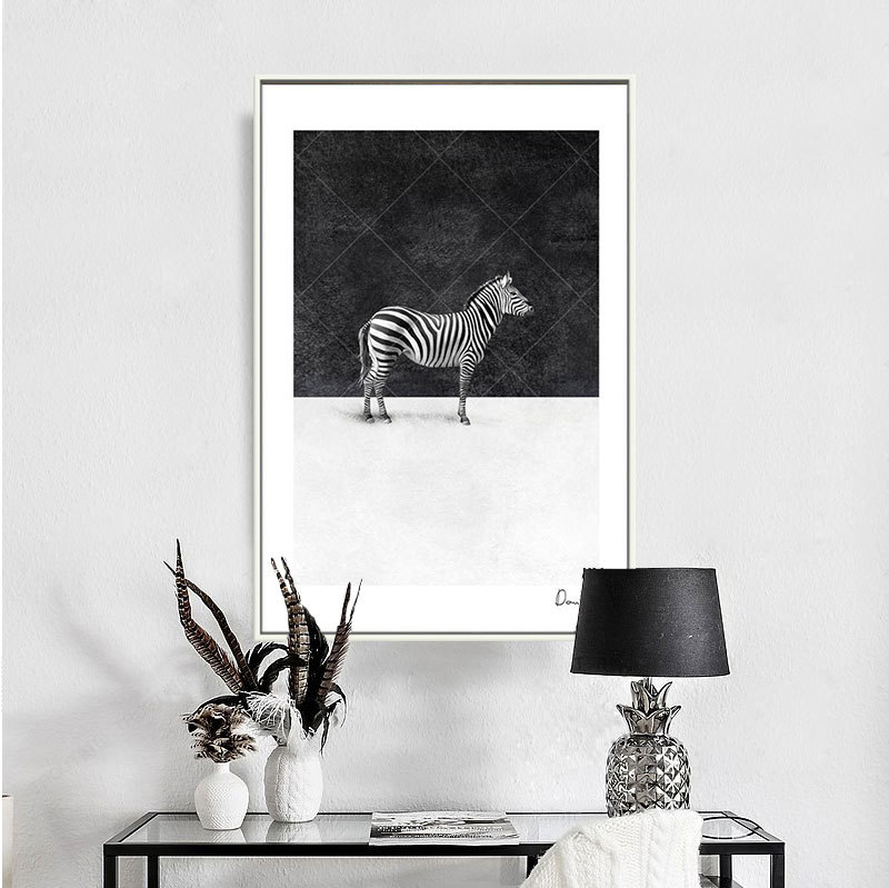 一只斑馬 現代北歐風格裝飾畫 書房臥室玄關背景墻黑白動物掛畫