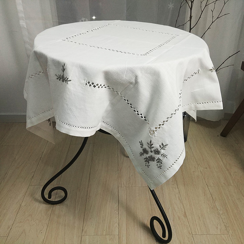 [Secret Garden]手繡潔白抽絲手繡小花包邊方桌布/多尺寸