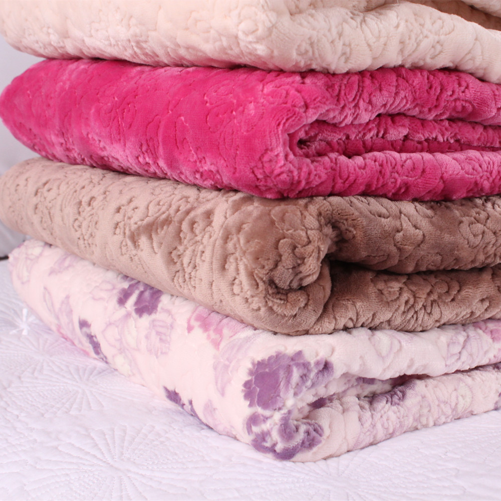[白色莫奈]秋冬法萊絨繡花絎縫被 加厚雙人床單床蓋蓋毯現貨