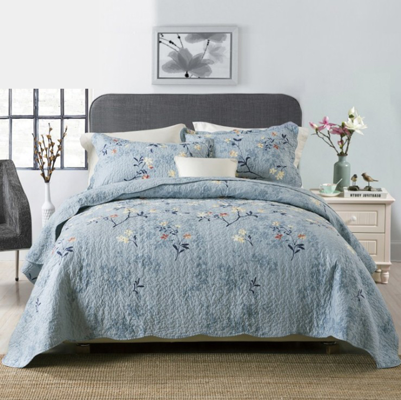 秋季新款全棉斜紋絎縫被空調被純棉水洗被床蓋床罩三件套
