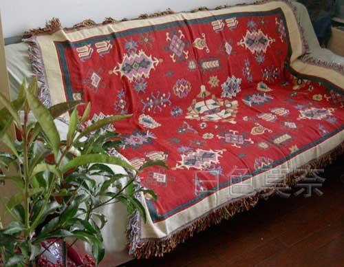 [白色莫奈]大師設計米羅風純棉流蘇三層色織線毯沙發毯床蓋