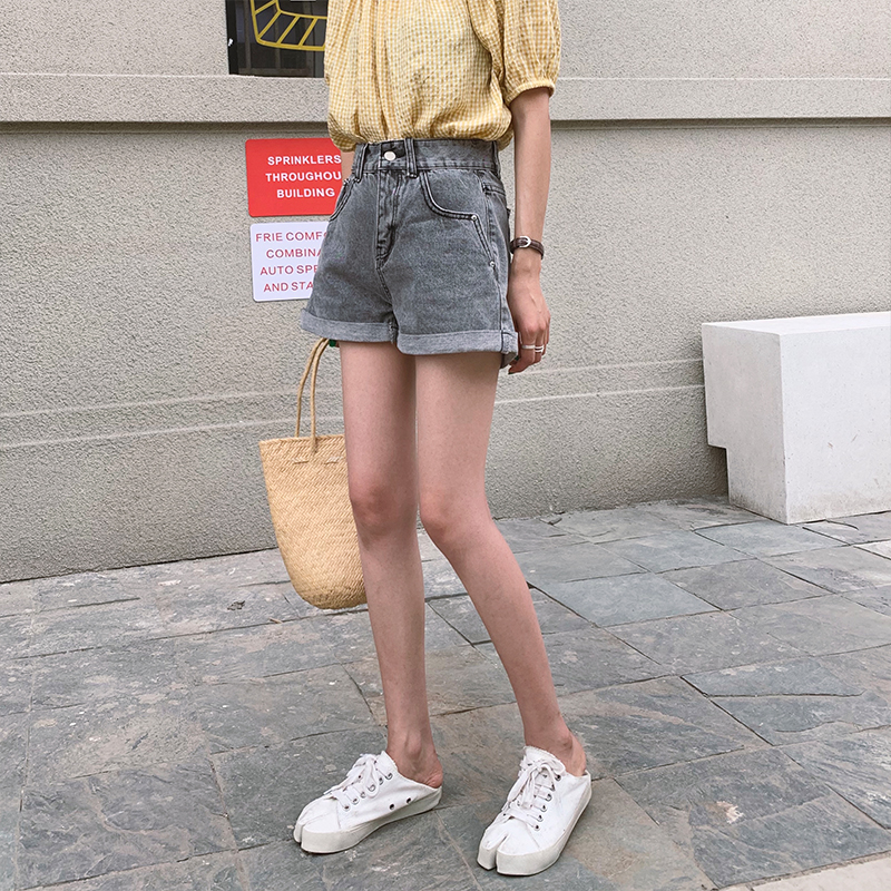A7seven牛仔短褲女2019夏季新款韓版高腰顯瘦卷邊A字闊腿熱褲子潮