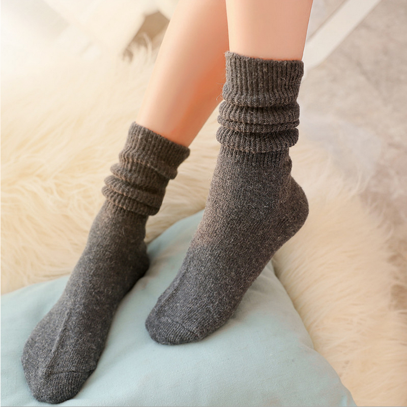 兔羊毛堆堆襪子女冬季保暖中筒襪甜美純色簡單文藝范學生長襪韓版